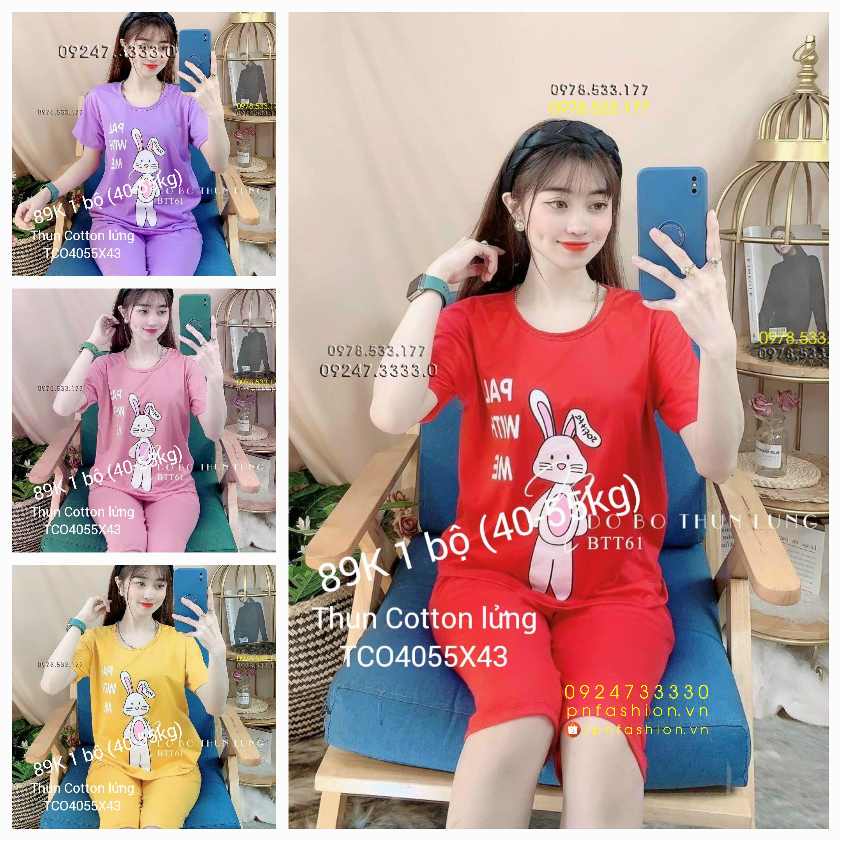 [40-55KG] Bộ mặc nhà thun cotton lưng đẹp trẻ trung dễ thương - TCO4055X43