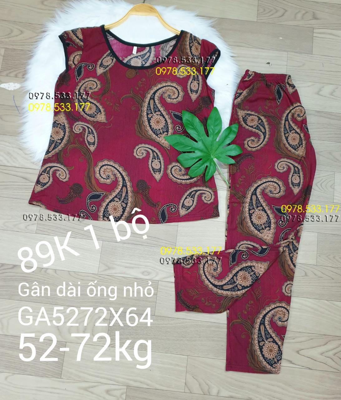 [52-72kg] Đồ bộ thun gân tằm quần dài họa tiết đẹp - GA5272X64