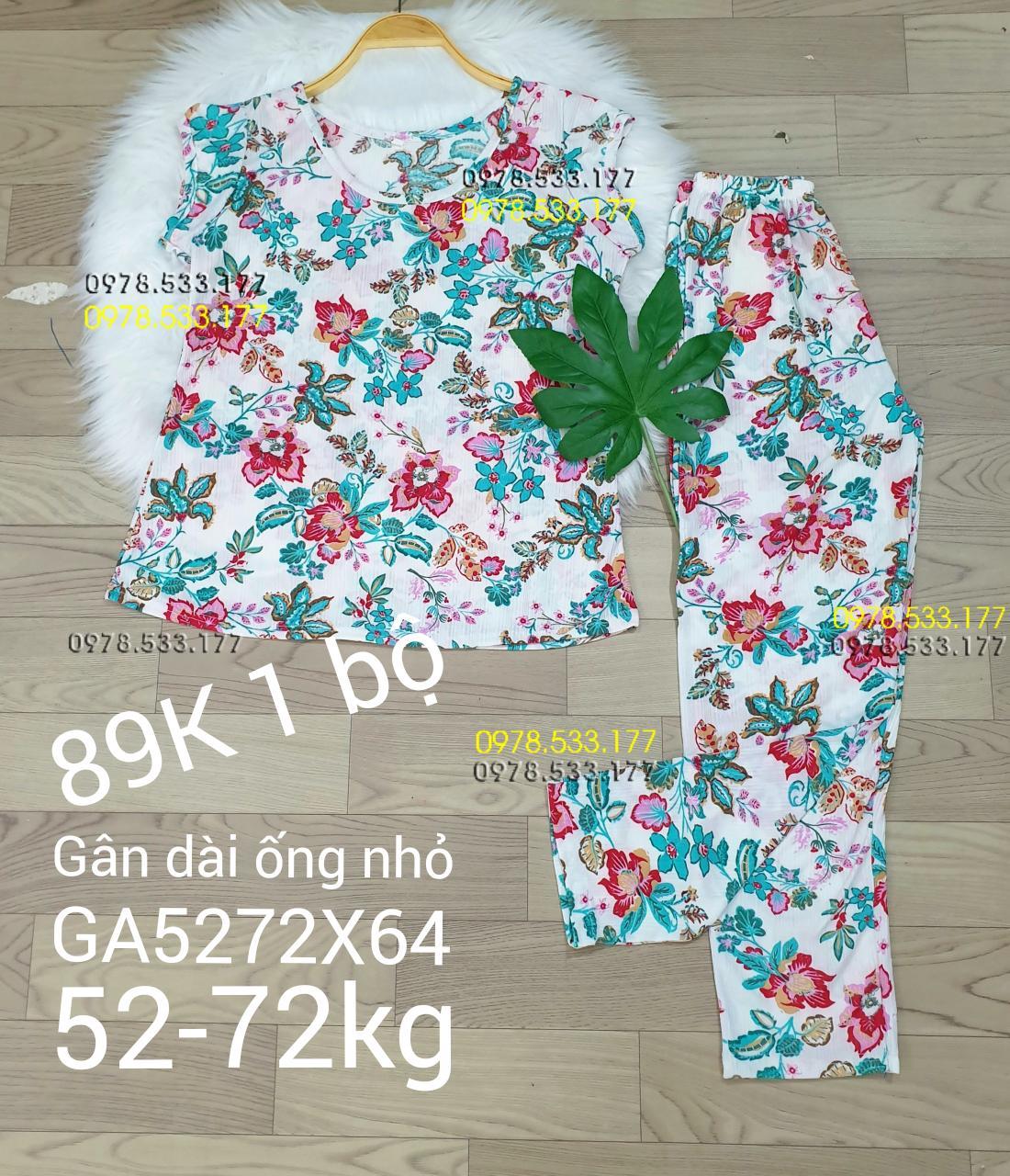 [52-72kg] Đồ bộ thun gân tằm quần dài họa tiết đẹp - GA5272X64