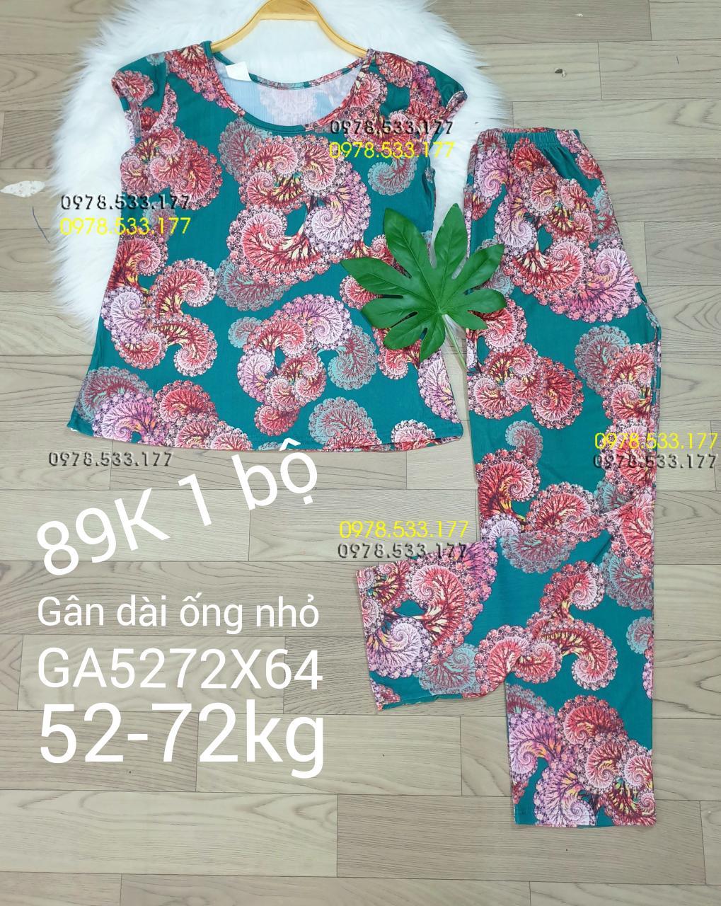 [52-72kg] Đồ bộ thun gân tằm quần dài họa tiết đẹp - GA5272X64