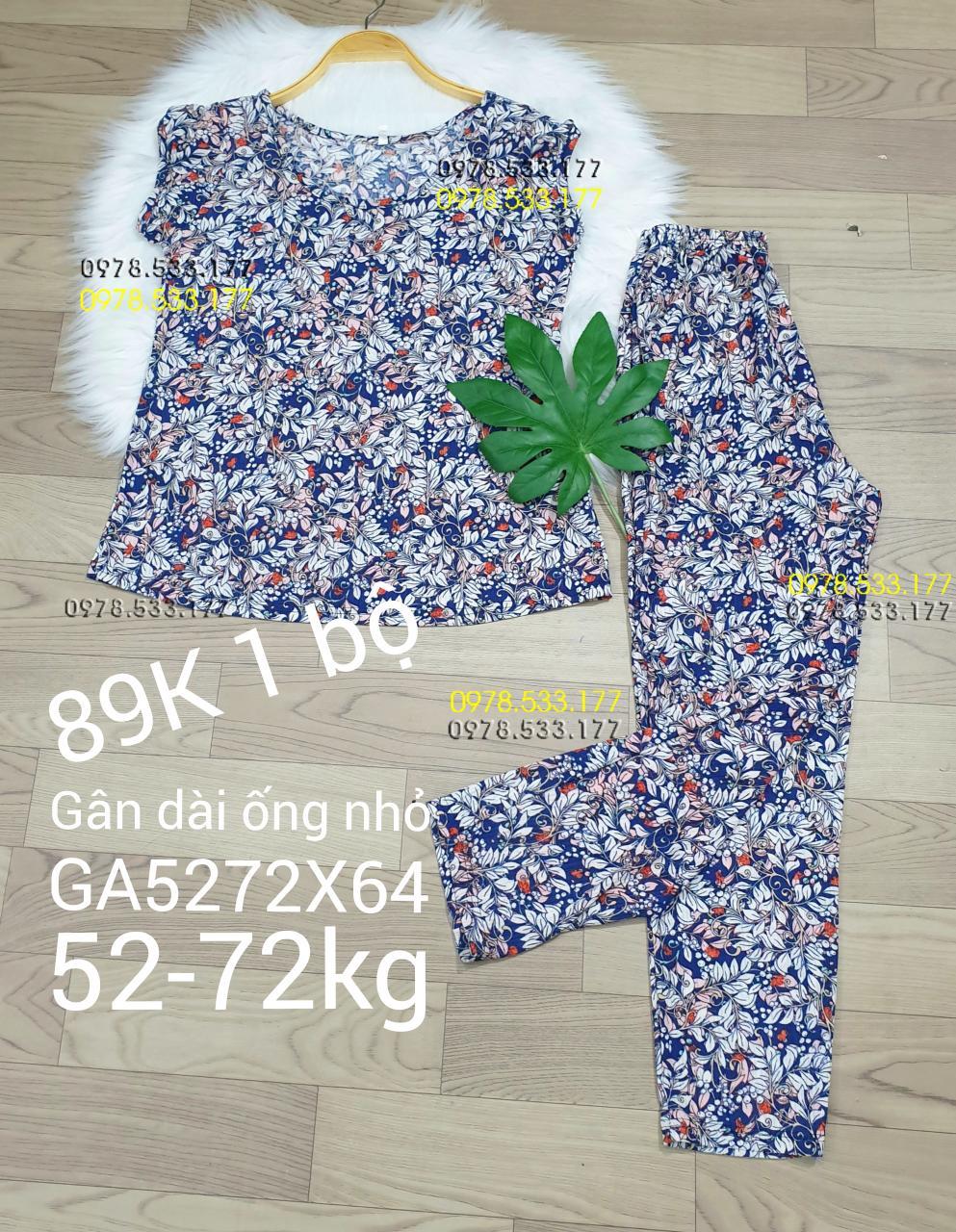 [52-72kg] Đồ bộ thun gân tằm quần dài họa tiết đẹp - GA5272X64