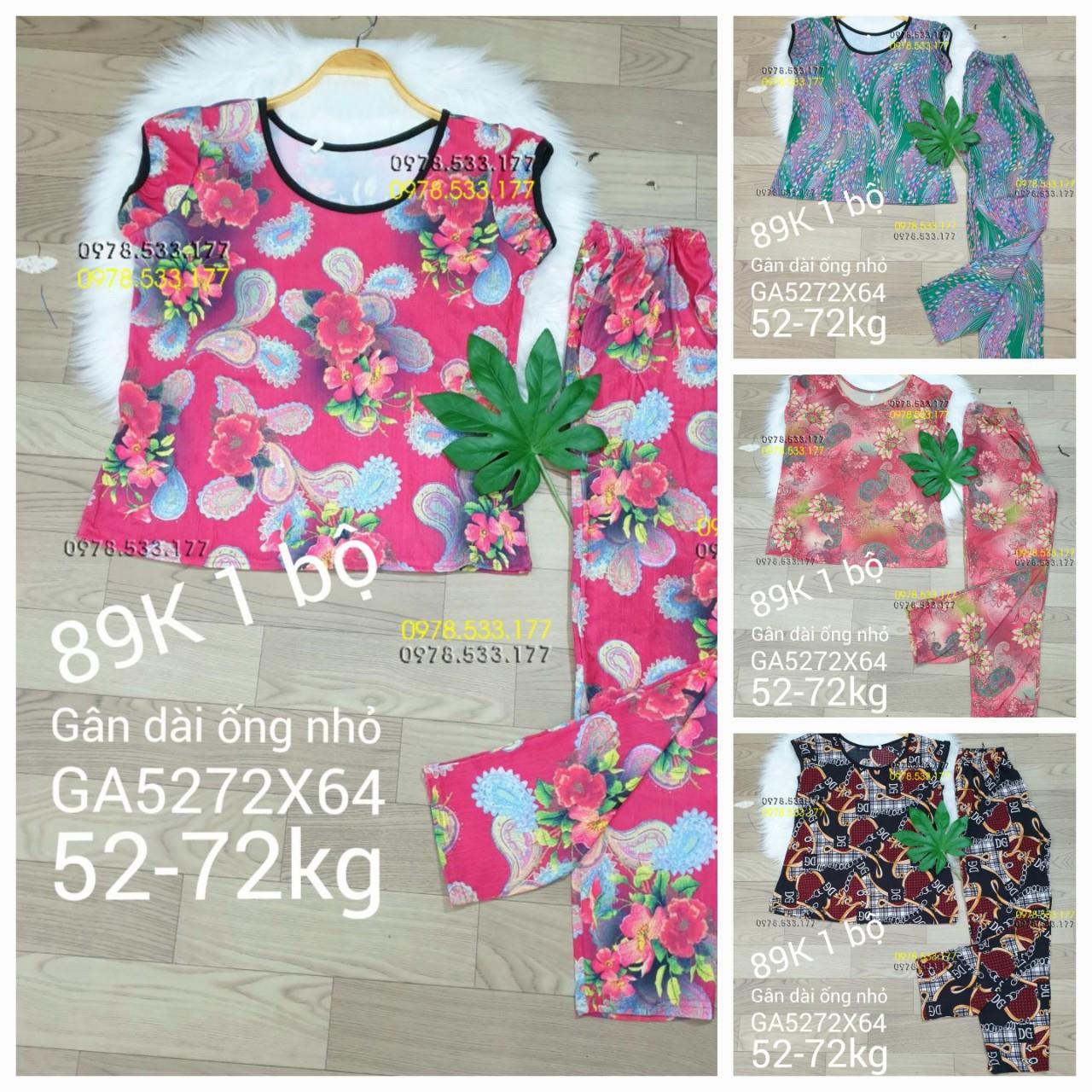 [52-72kg] Đồ bộ thun gân tằm quần dài họa tiết đẹp - GA5272X64