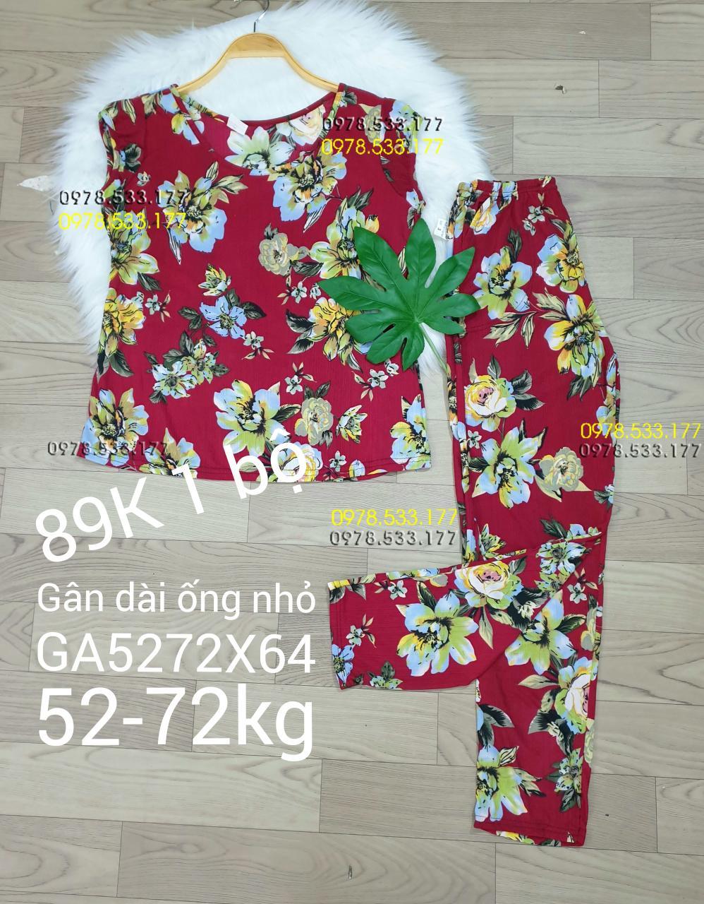 [52-72kg] Đồ bộ thun gân tằm quần dài họa tiết đẹp - GA5272X64