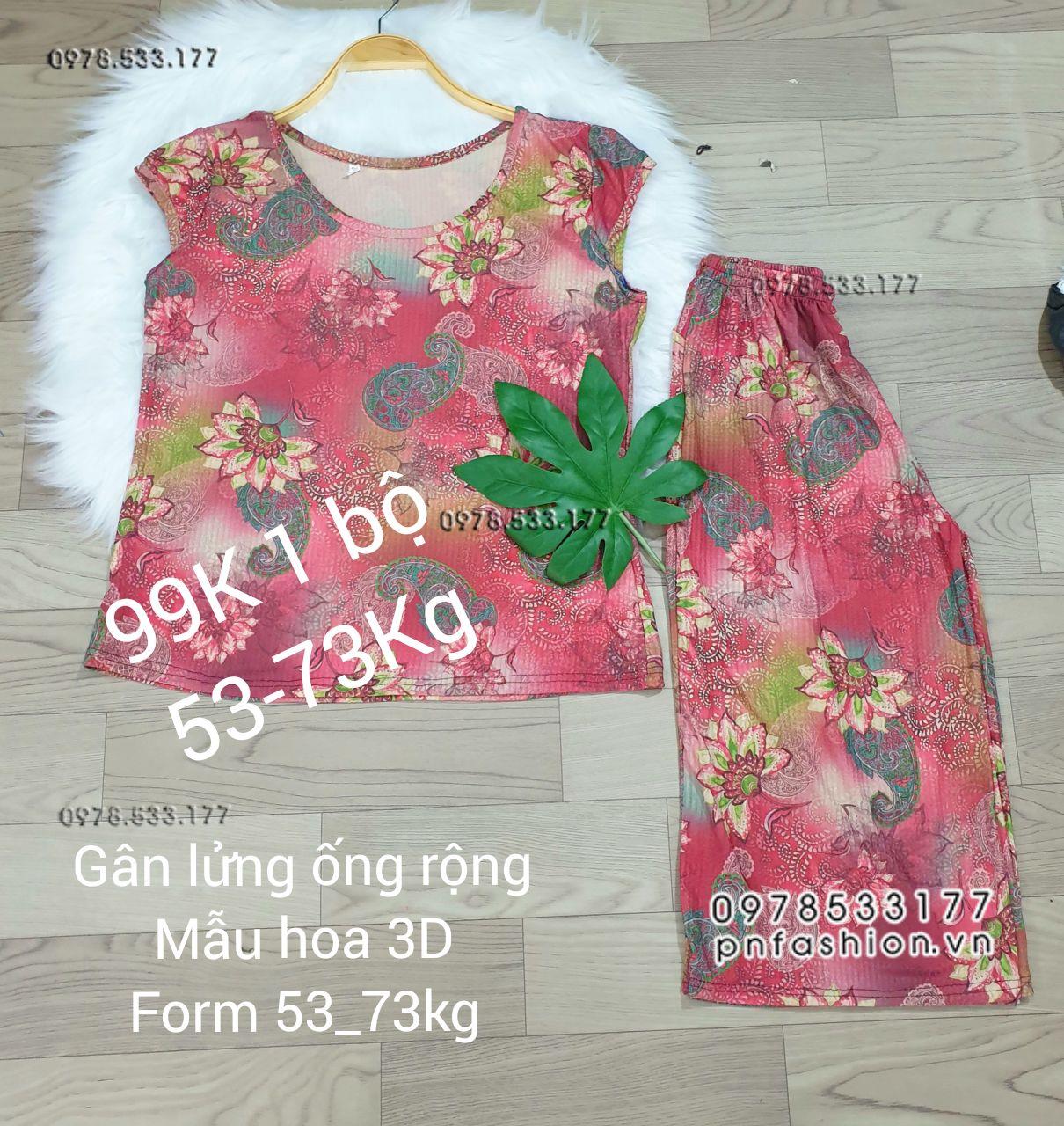 [53-73kg] Đồ bộ trung niên gân lửng ống rộng hoa 3D - GLR5373X64