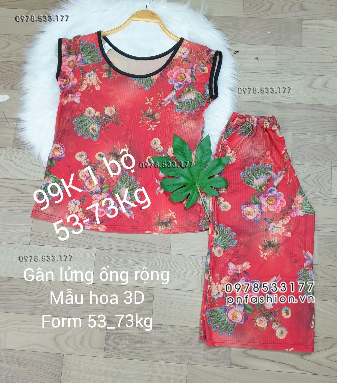 [53-73kg] Đồ bộ trung niên gân lửng ống rộng hoa 3D - GLR5373X64