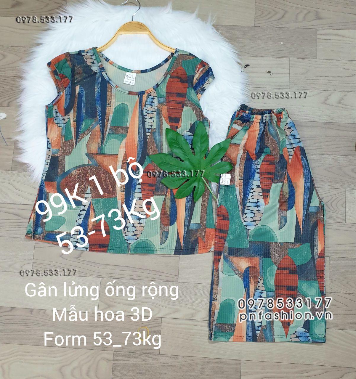 [53-73kg] Đồ bộ trung niên gân lửng ống rộng hoa 3D - GLR5373X64