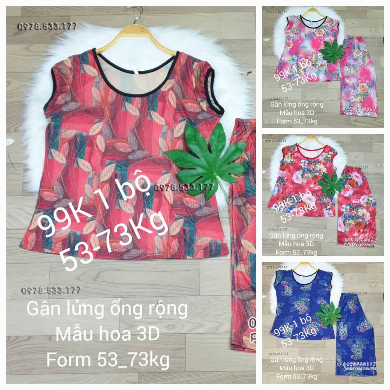 [53-73kg] Đồ bộ trung niên gân lửng ống rộng hoa 3D - GLR5373X64