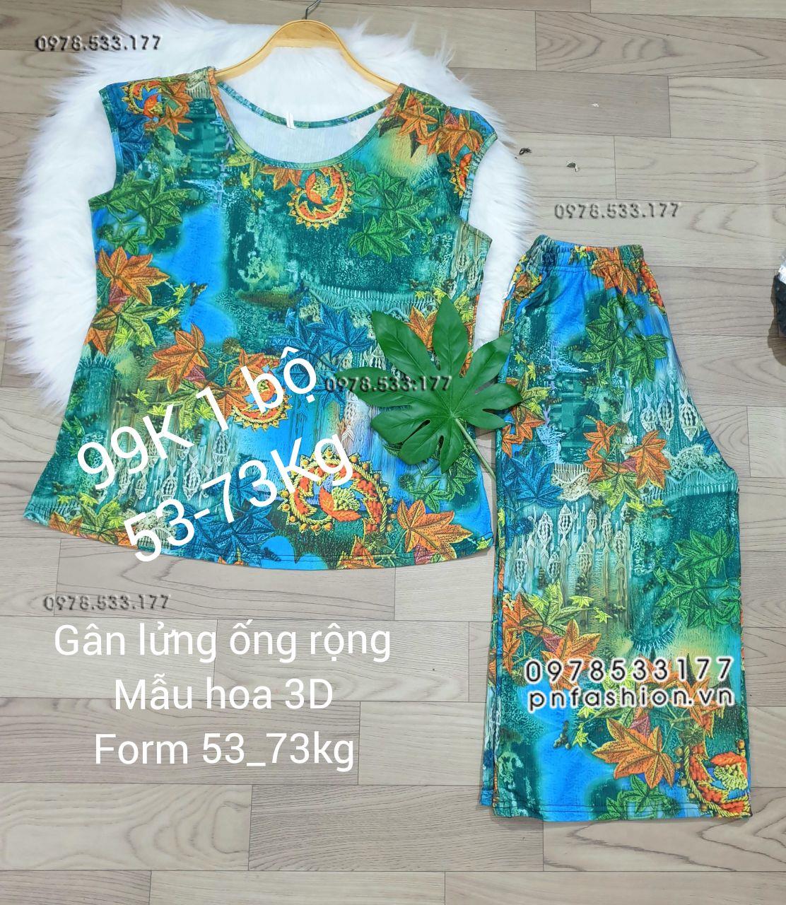 [53-73kg] Đồ bộ trung niên gân lửng ống rộng hoa 3D - GLR5373X64