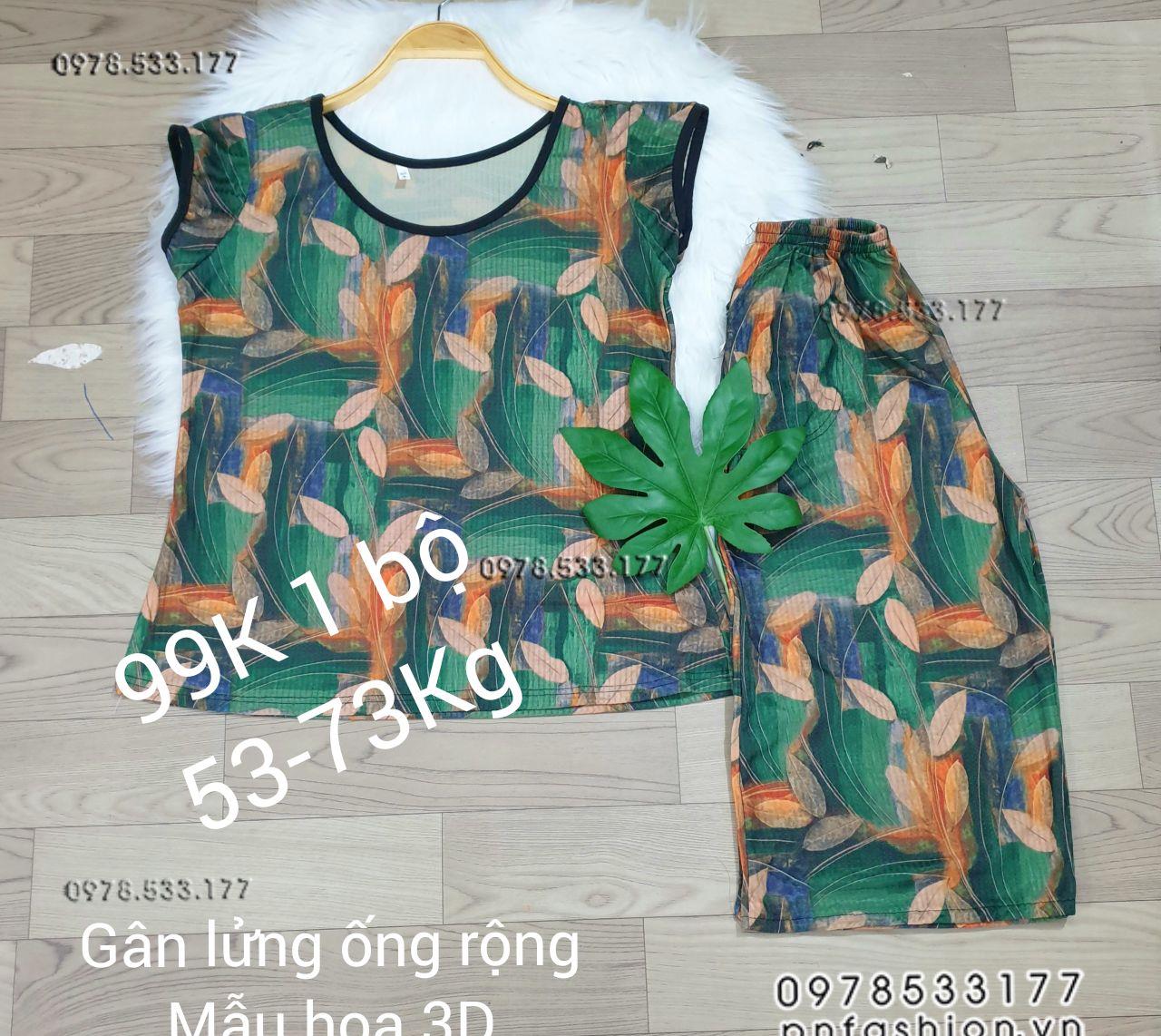 [53-73kg] Đồ bộ trung niên gân lửng ống rộng hoa 3D - GLR5373X64