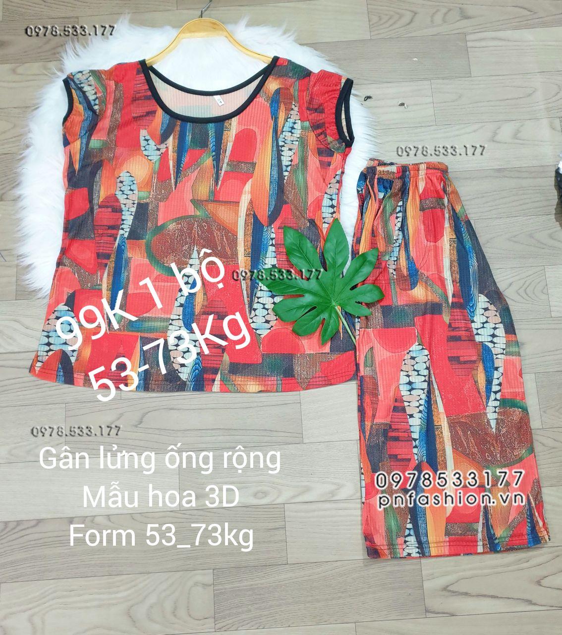 [53-73kg] Đồ bộ trung niên gân lửng ống rộng hoa 3D - GLR5373X64