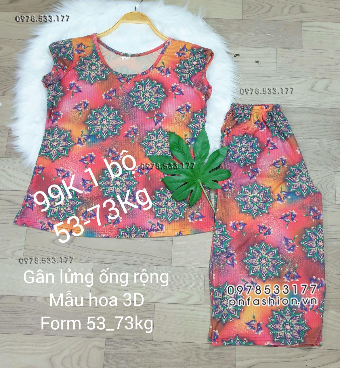 [53-73kg] Đồ bộ trung niên gân lửng ống rộng hoa 3D - GLR5373X64