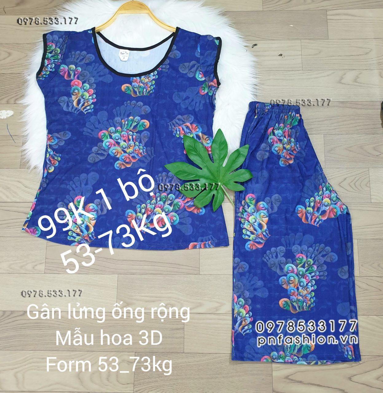 [53-73kg] Đồ bộ trung niên gân lửng ống rộng hoa 3D - GLR5373X64