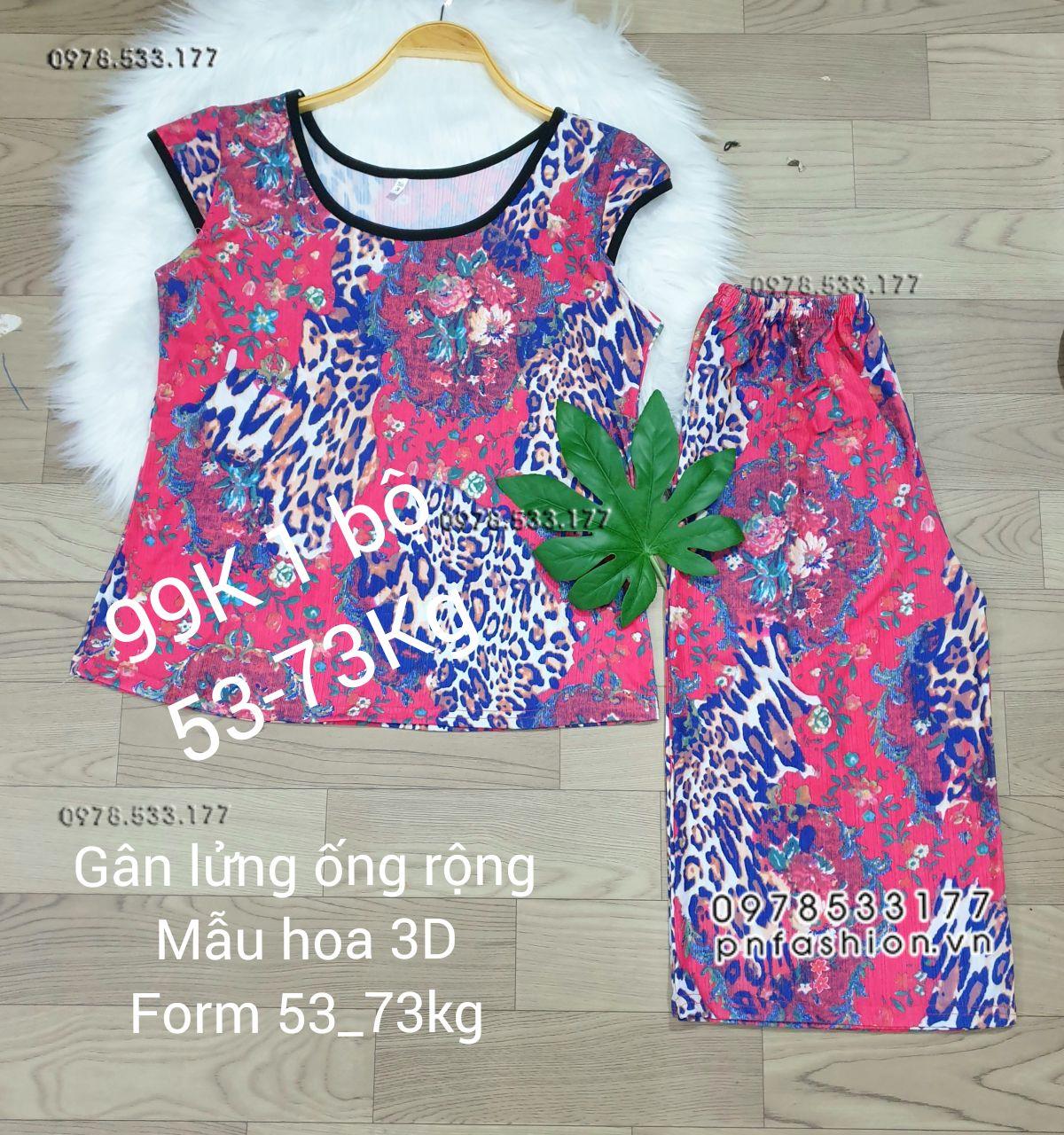 [53-73kg] Đồ bộ trung niên gân lửng ống rộng hoa 3D - GLR5373X64