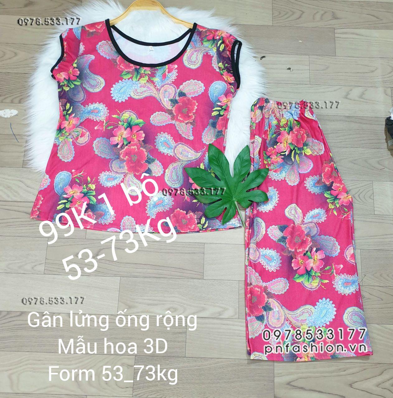 [53-73kg] Đồ bộ trung niên gân lửng ống rộng hoa 3D - GLR5373X64