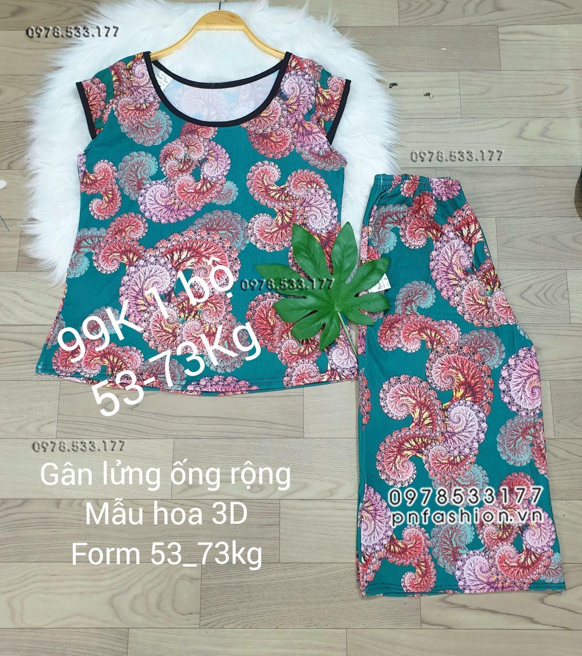 [53-73kg] Đồ bộ trung niên gân lửng ống rộng hoa 3D - GLR5373X64