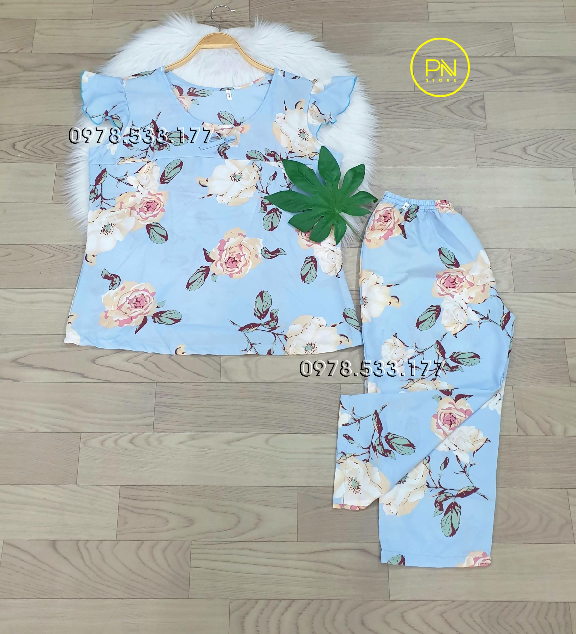 [60-70kg] Đồ bộ trung niên lụa hàn cánh tiên quần lửng cao cấp - LUH6070X24