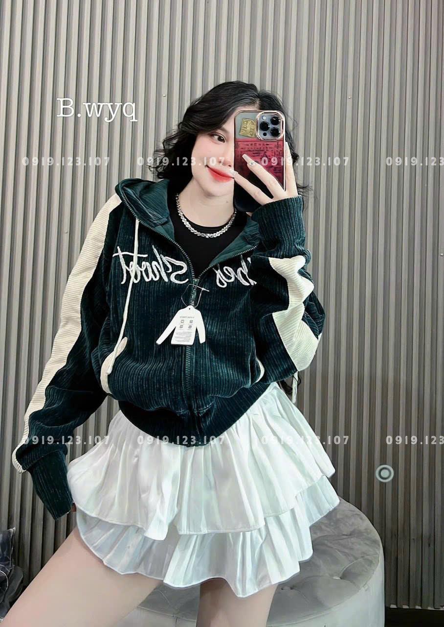 Áo khoác nhung thêu nón túi trong màu y ảnh, vải bao đẹp - SBT759