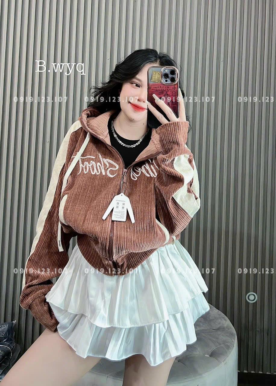 Áo khoác nhung thêu nón túi trong màu y ảnh, vải bao đẹp - SBT759