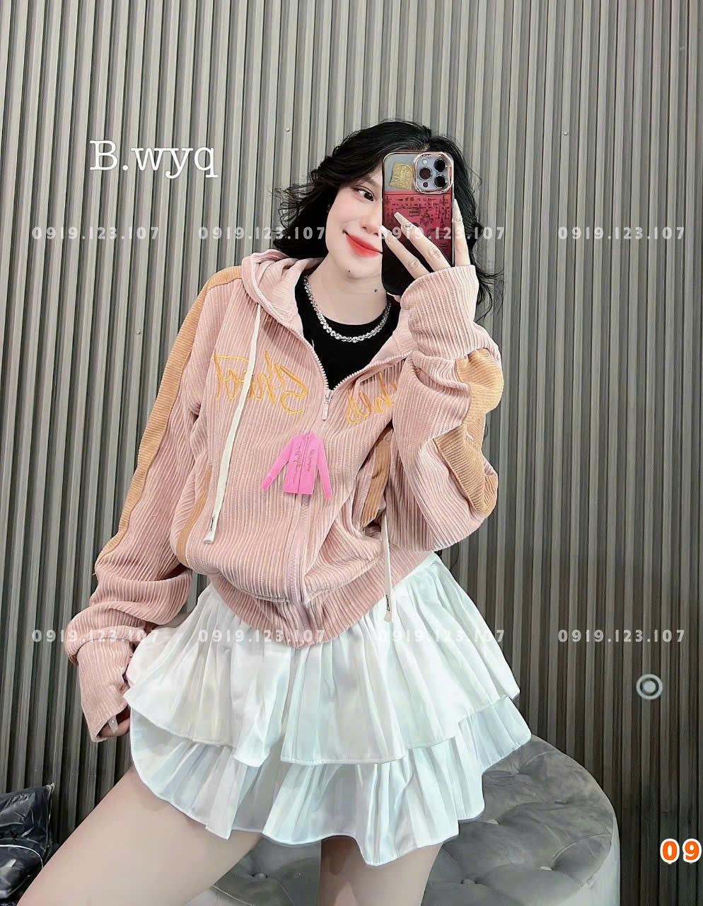 Áo khoác nhung thêu nón túi trong màu y ảnh, vải bao đẹp - SBT759