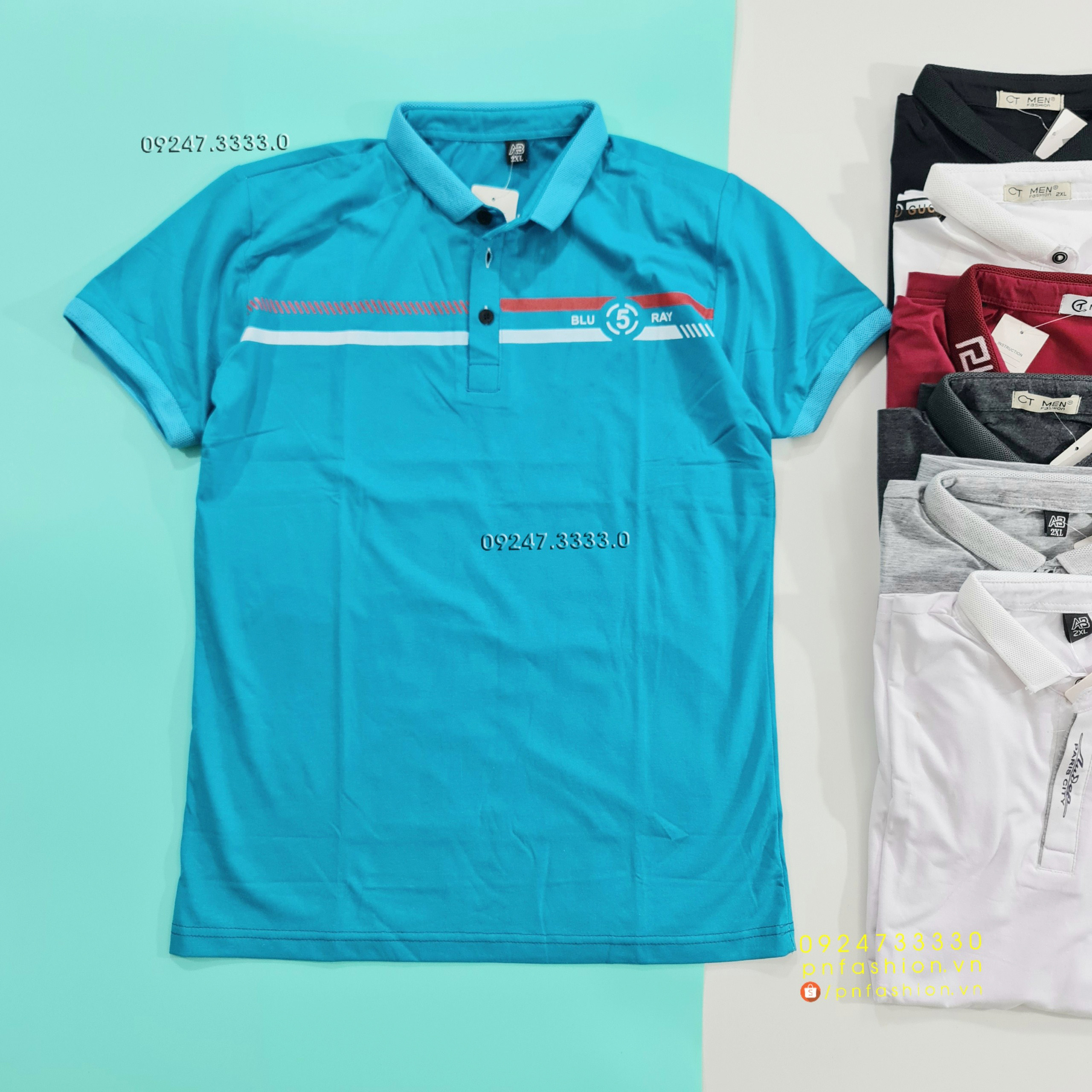 [53-60kg] Áo thun nam có cổ tay ngắn vải cotton 4 chiều - PN241121-2XL