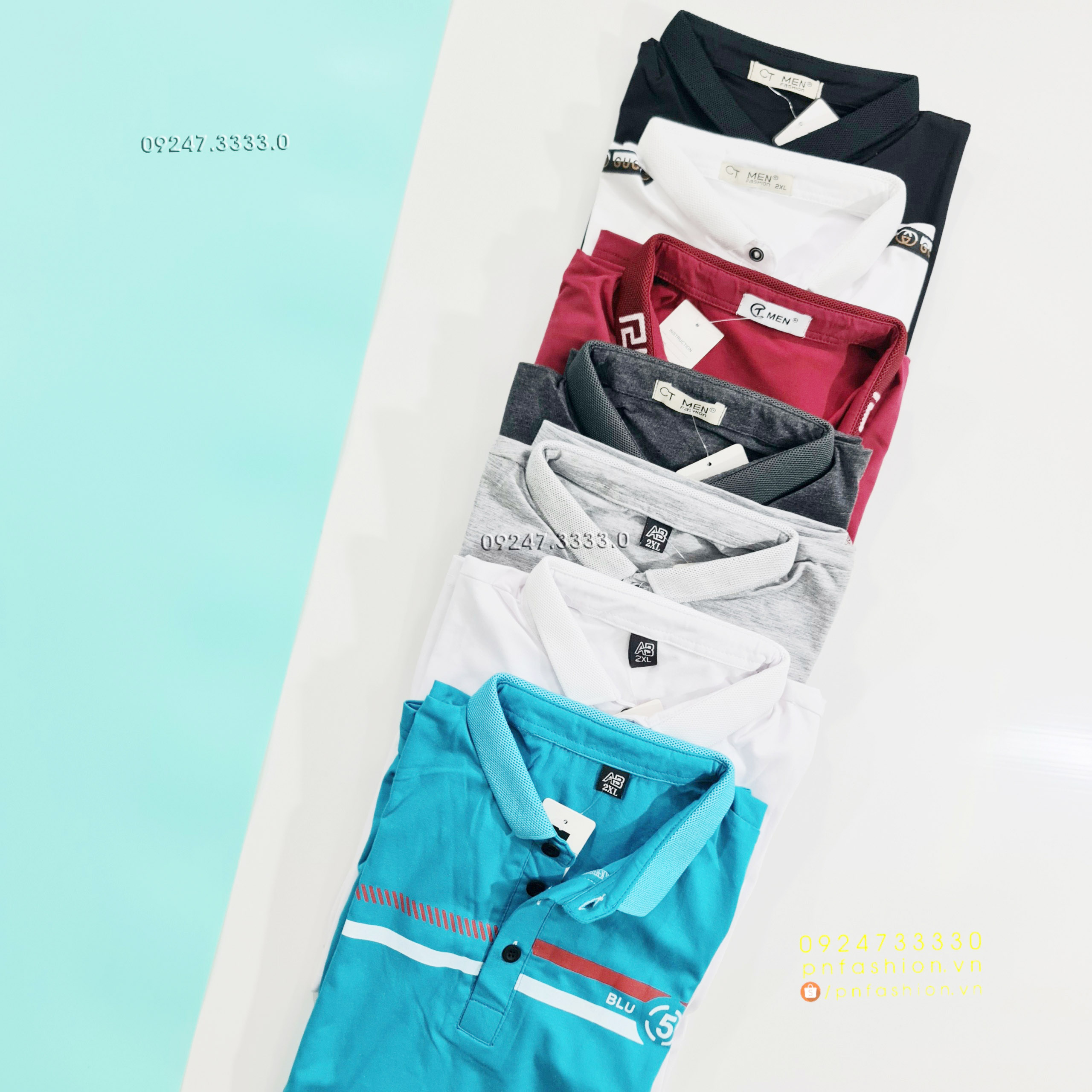 [53-60kg] Áo thun nam có cổ tay ngắn vải cotton 4 chiều - PN241121-2XL