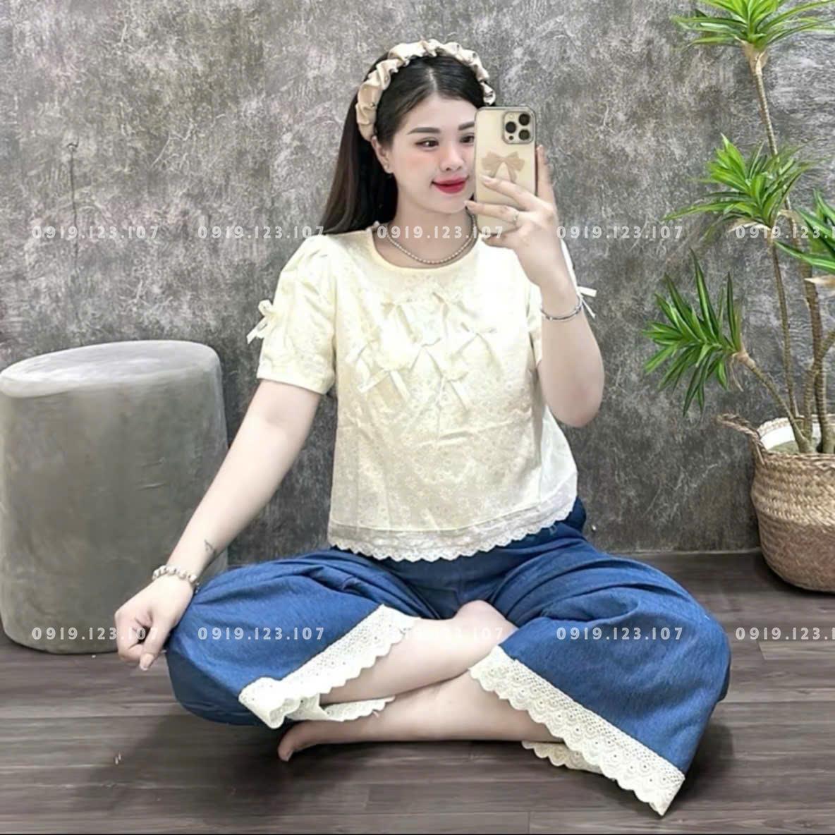 Bộ áo ren - quần jean dài 120k Sỉ Ri 10bộ đủ màu - Sỉ sl 50b giảm 2k/1b - HL012SBT768