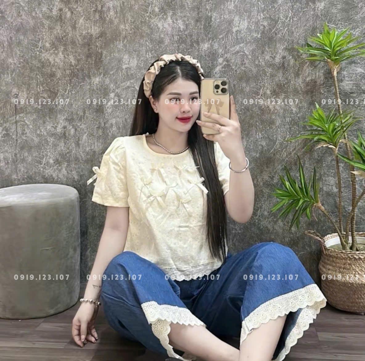 Bộ áo ren - quần jean dài 120k Sỉ Ri 10bộ đủ màu - Sỉ sl 50b giảm 2k/1b - HL012SBT768