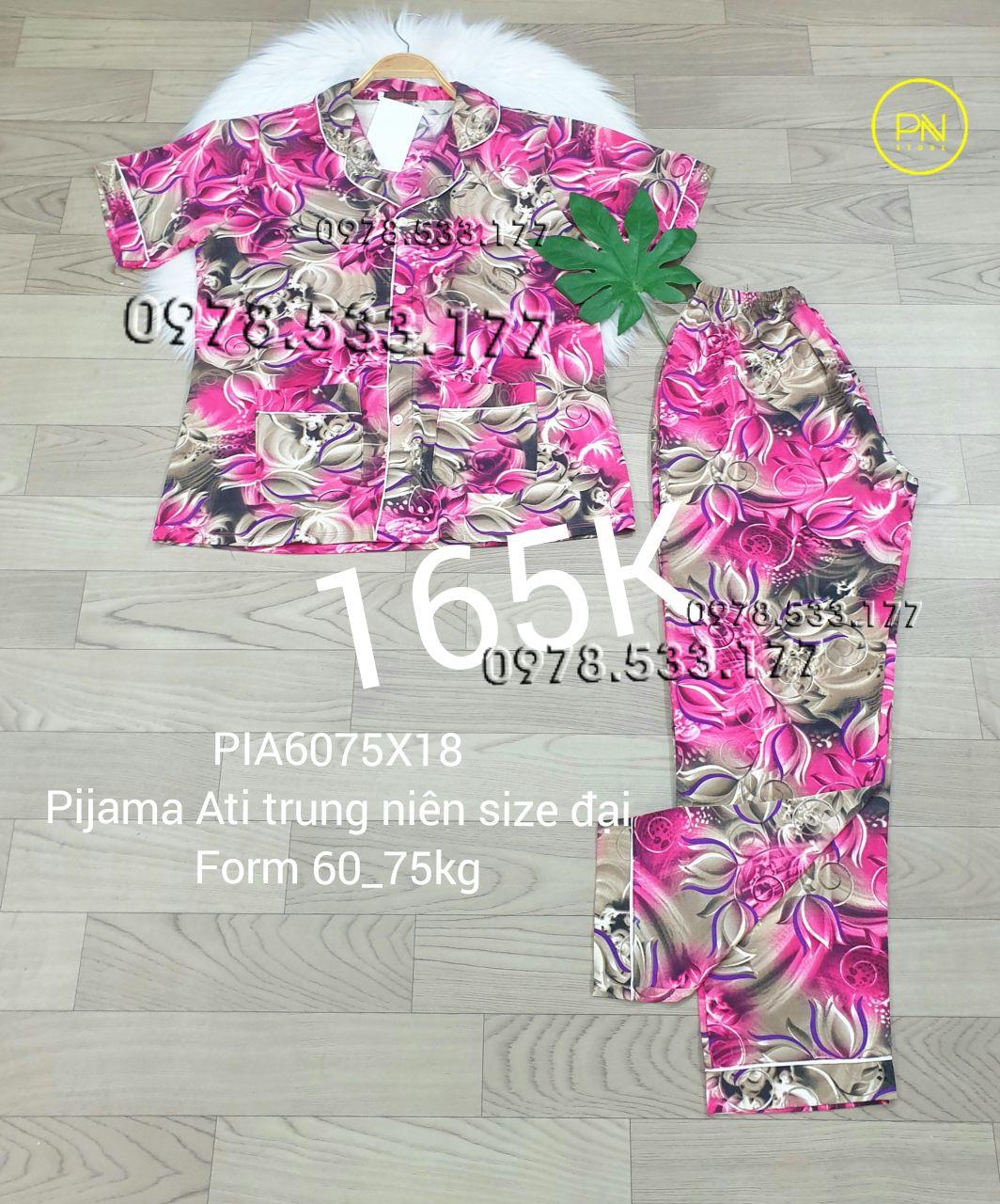 [60-75kg] Đồ bộ trung niên Pijama Ati quần dài size đại - PIA6075X18