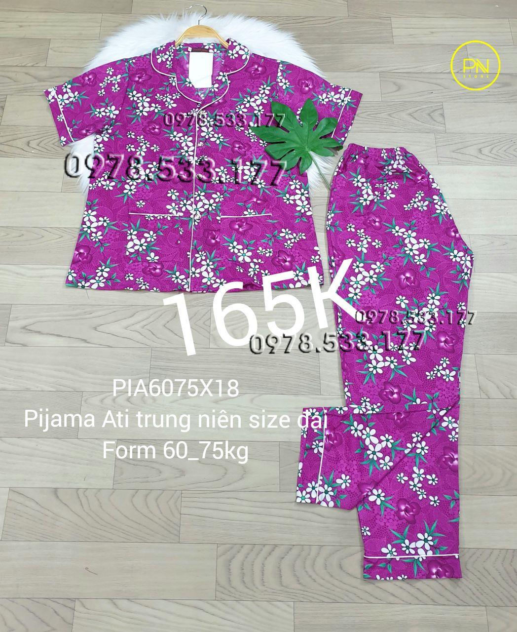[60-75kg] Đồ bộ trung niên Pijama Ati quần dài size đại - PIA6075X18