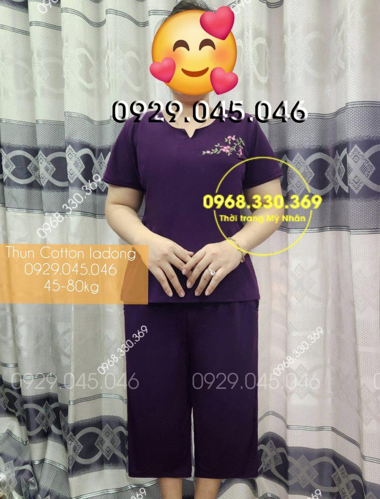 [45-80kg] Bộ trung niên thun cotton ladong cao cấp quần lửng rộng mặc nhà cho người lớn tuổi - PN734