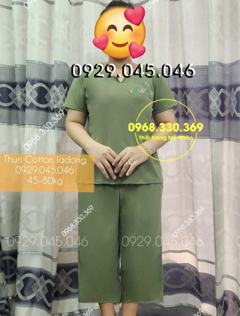 [45-80kg] Bộ trung niên thun cotton ladong cao cấp quần lửng rộng mặc nhà cho người lớn tuổi - PN734