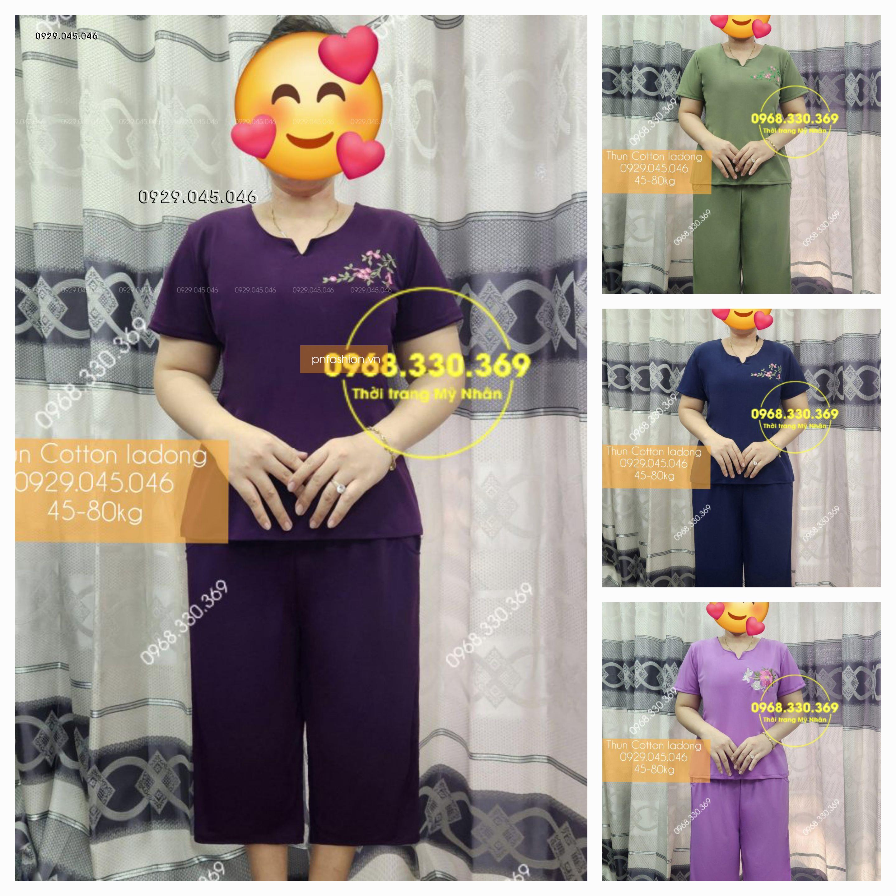 [45-80kg] Bộ trung niên thun cotton ladong cao cấp quần lửng rộng mặc nhà cho người lớn tuổi - PN734