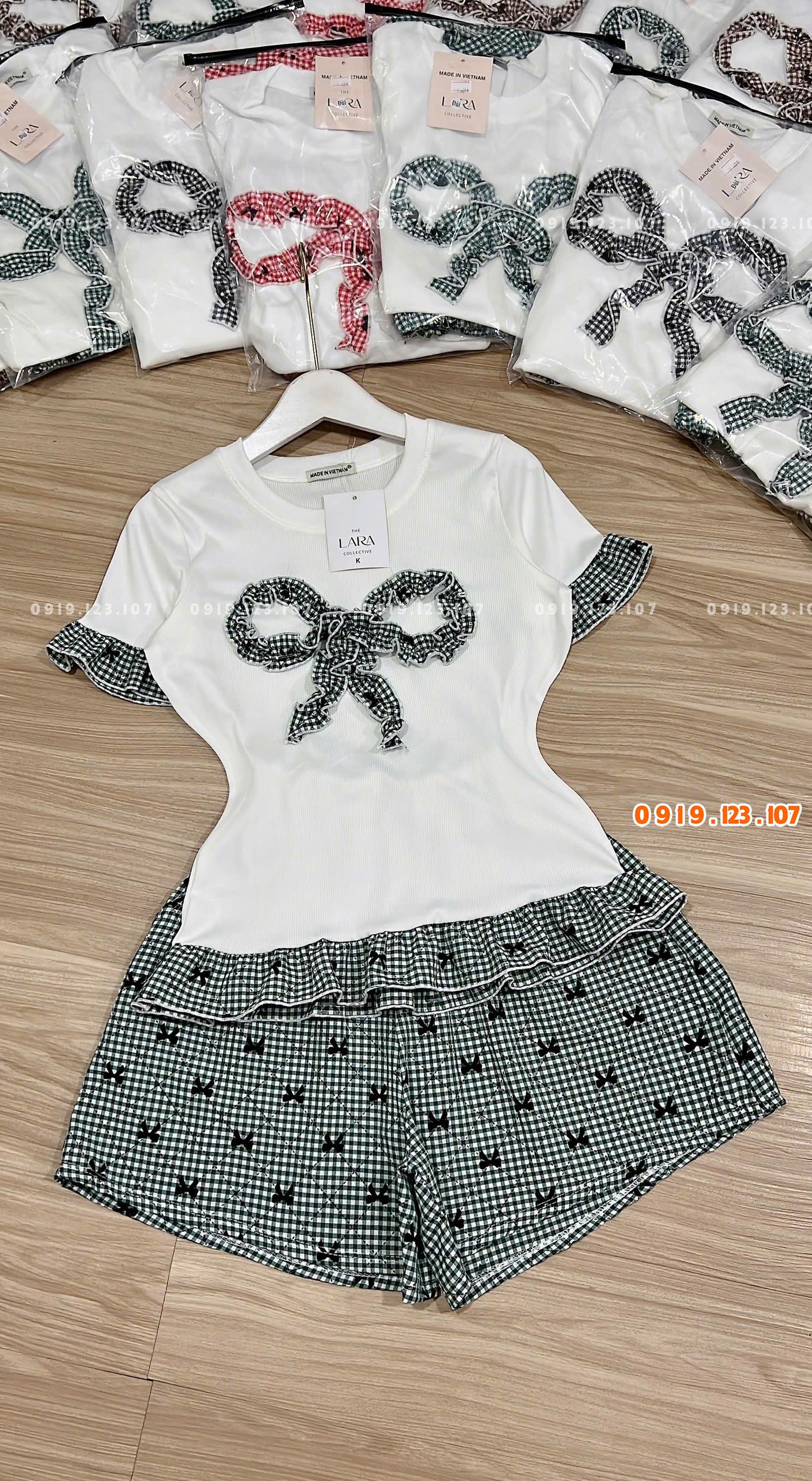 Set hottrend tăm lạnh thêu nơ siêu phẩm ri 10