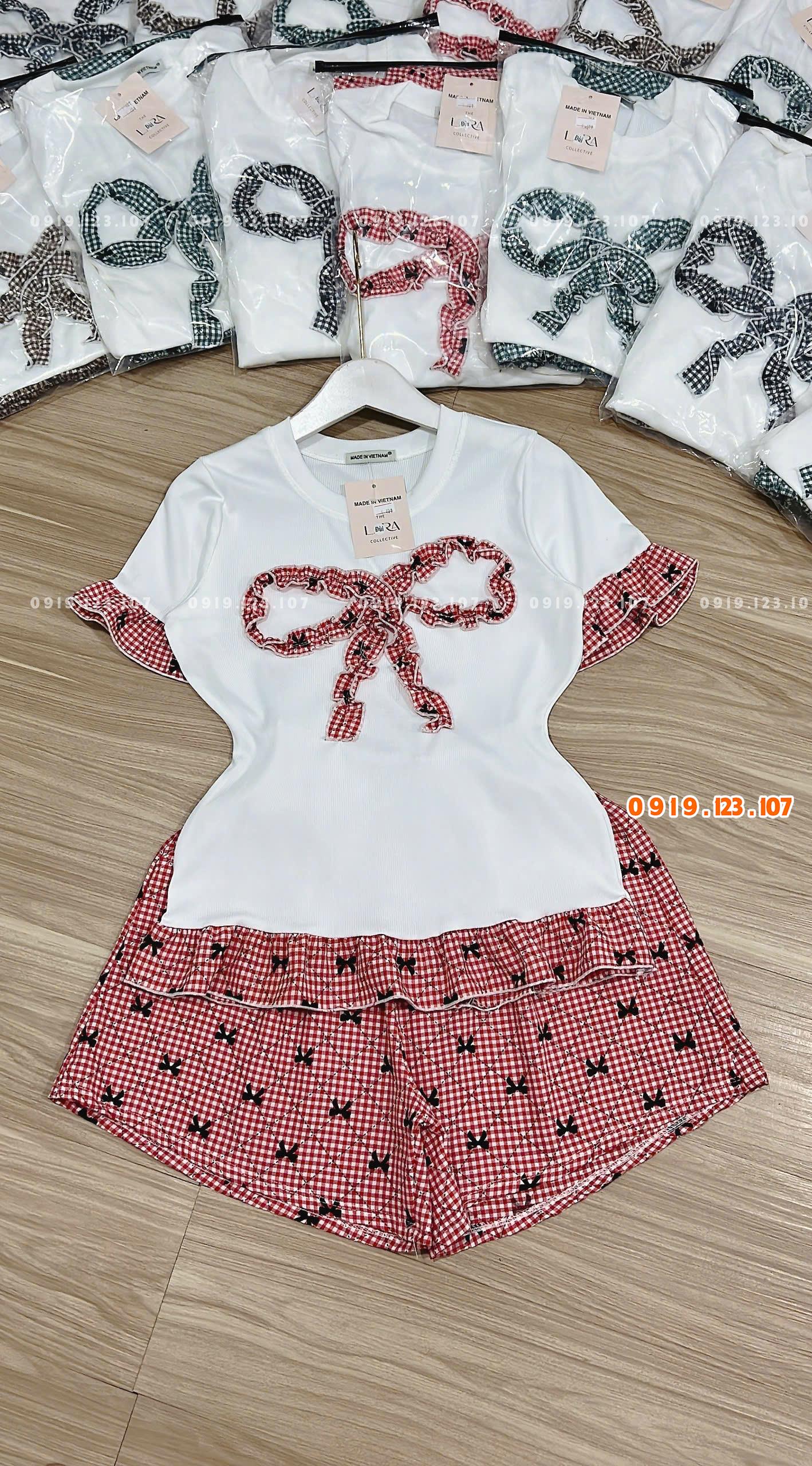 Set hottrend tăm lạnh thêu nơ siêu phẩm ri 10