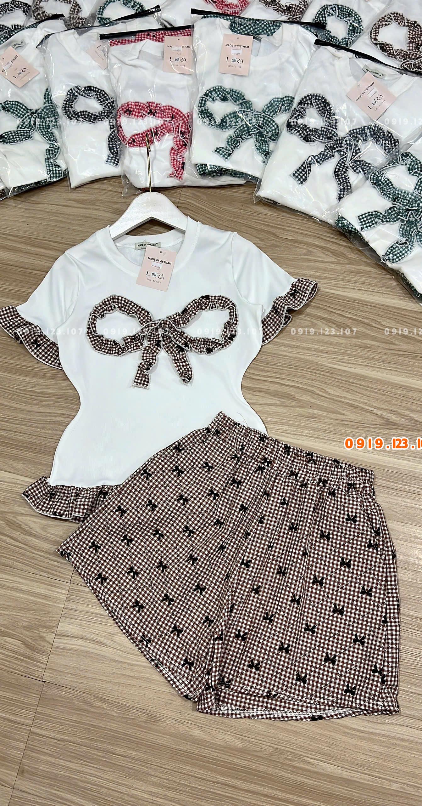 Set hottrend tăm lạnh thêu nơ siêu phẩm ri 10