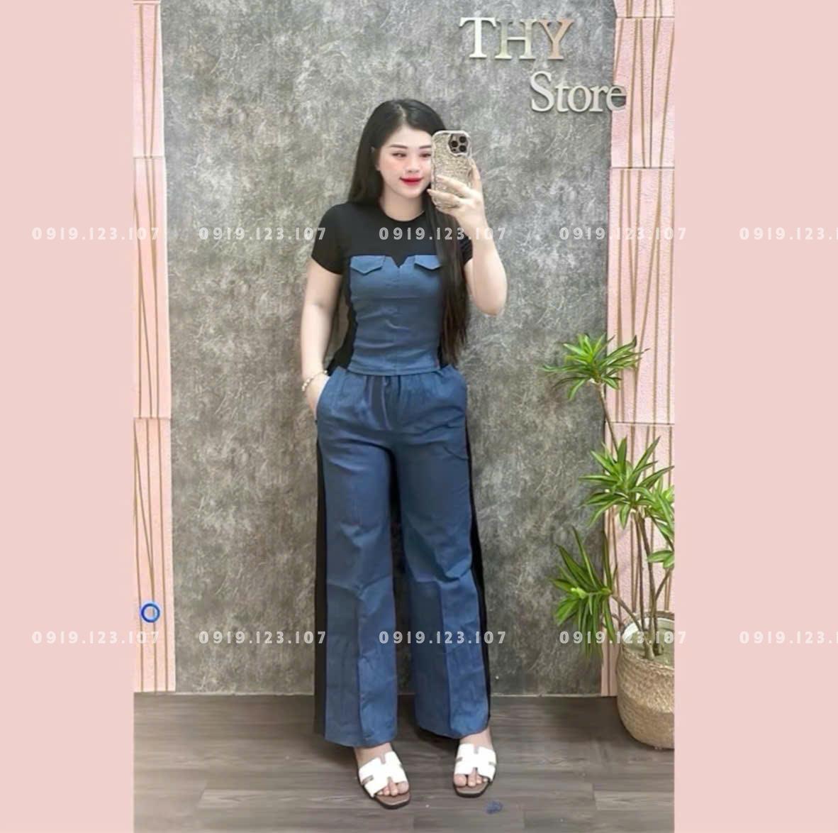 Set jean phối 115k Sỉ Ri 10bộ đủ màu - Sỉ sl 50b giảm 2k/1b