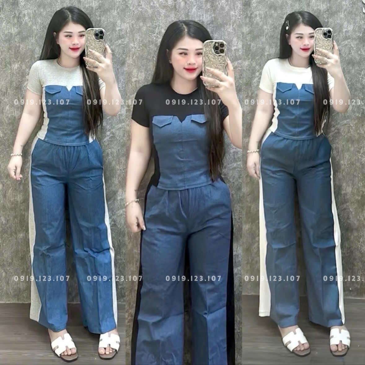 Set jean phối 115k Sỉ Ri 10bộ đủ màu - Sỉ sl 50b giảm 2k/1b