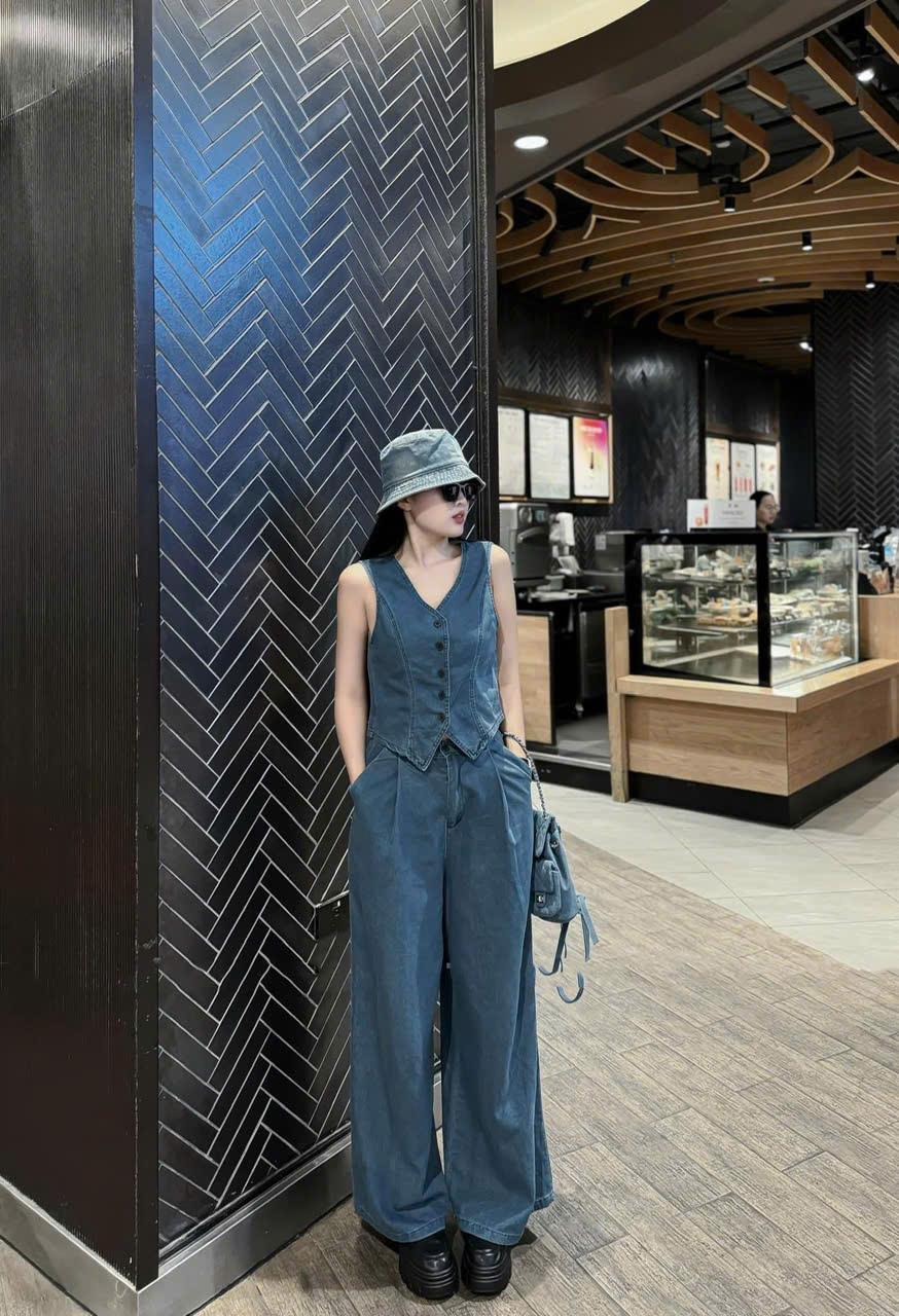 Sỉ Set jean suông cổ V