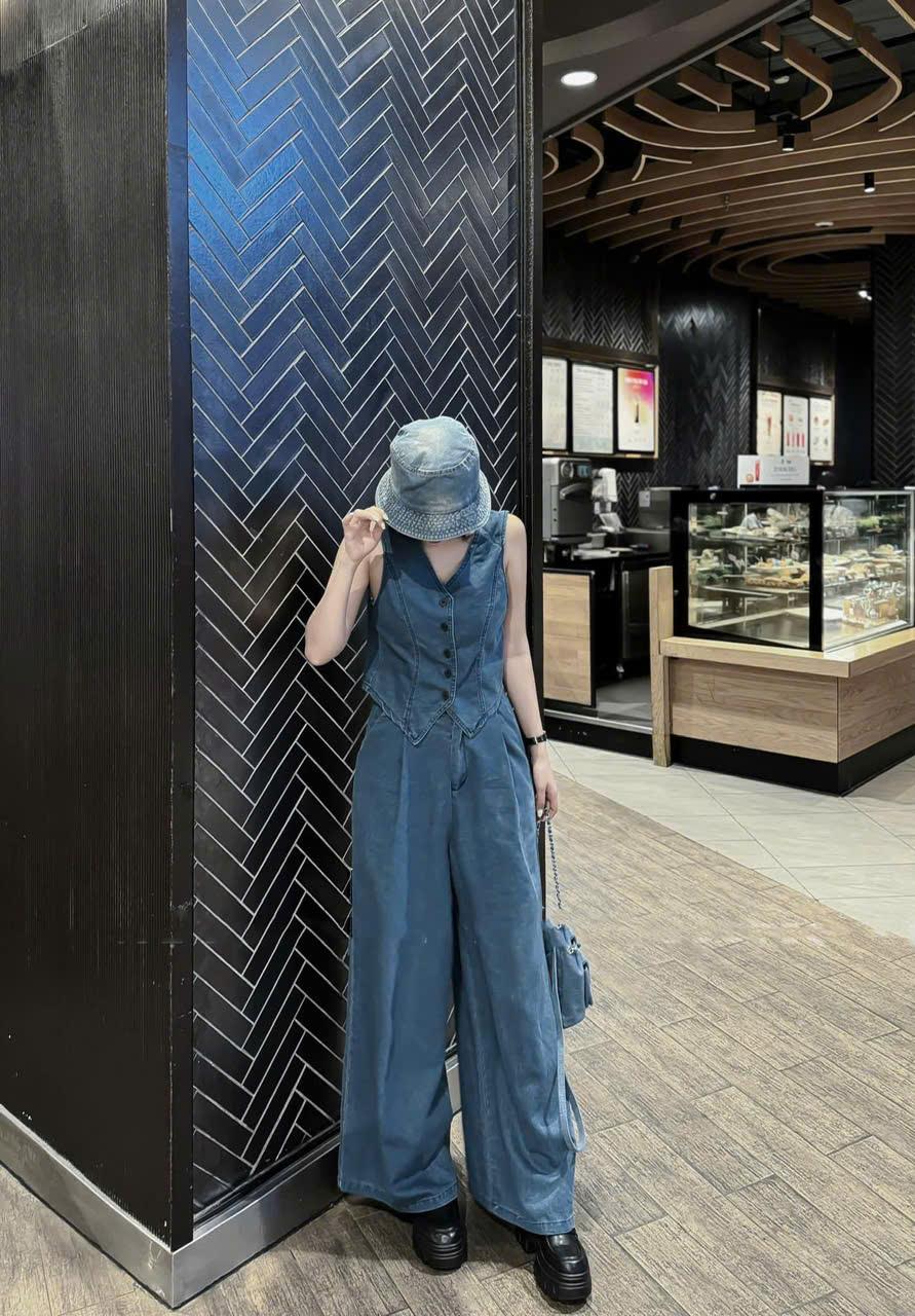 Sỉ Set jean suông cổ V