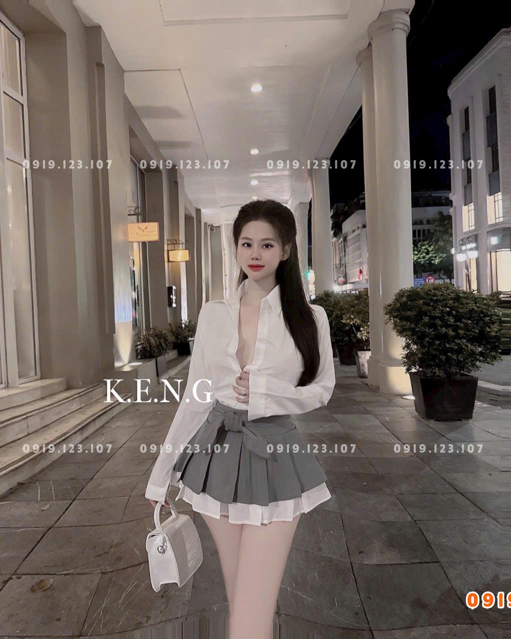 Set sơ mi  tay dài chân váy xếp ly nơ to chuẩn mẫu - SBT760