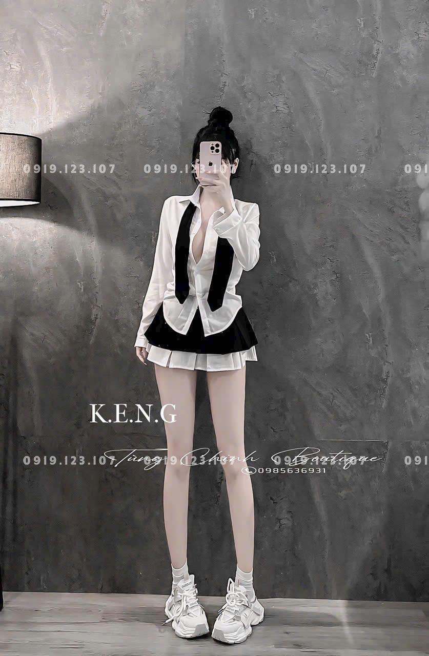 Set sơ mi  tay dài chân váy xếp ly nơ to chuẩn mẫu - SBT760
