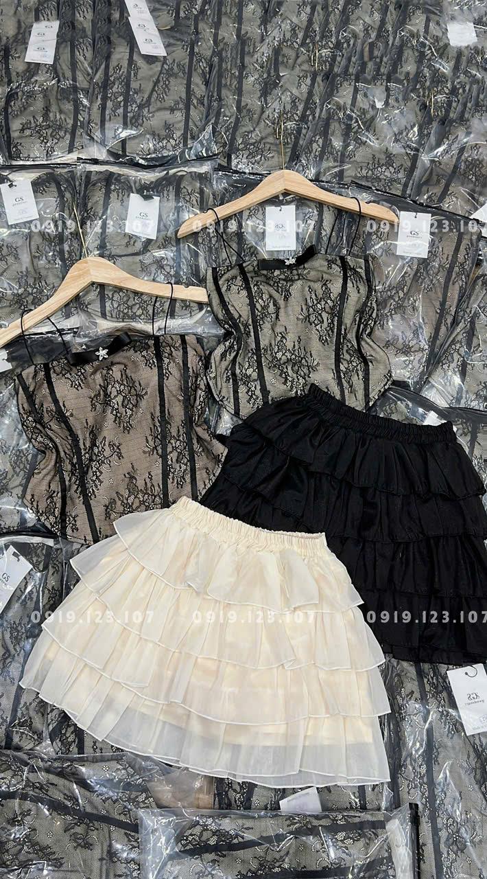 Set tk chất QC siêu phẩm + Chân váy tầng có quần trong - SBT762