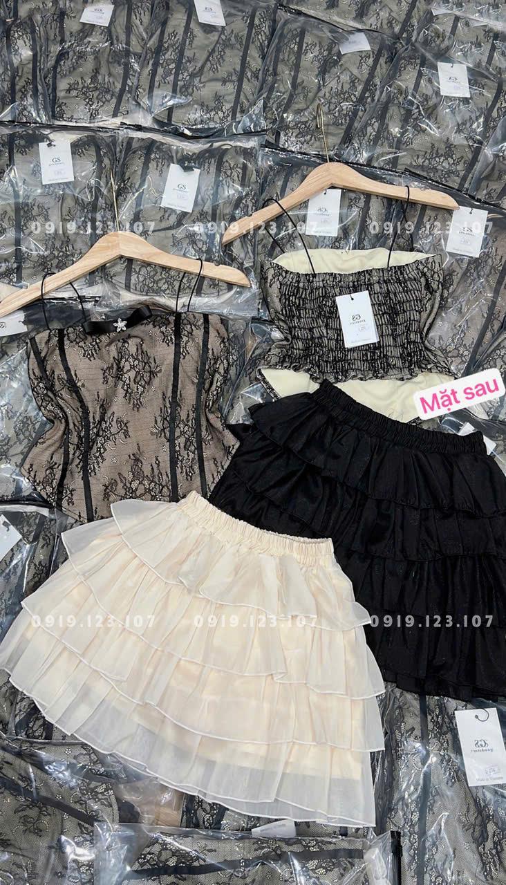 Set tk chất QC siêu phẩm + Chân váy tầng có quần trong - SBT762