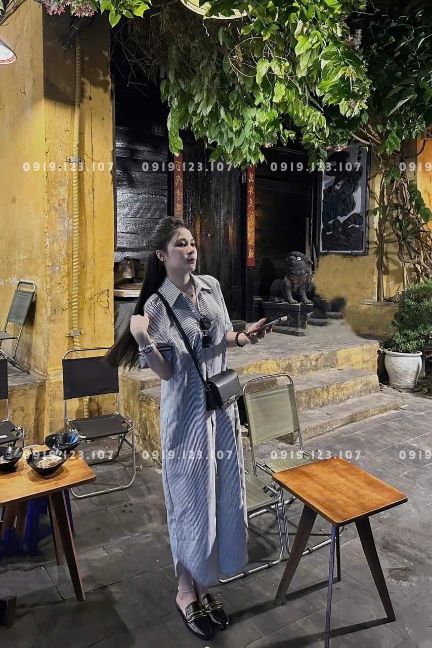 Váy sơ mi suông kẻ tay ngắn viền thom - hàng Quảng Châu cao cấp - SBT758